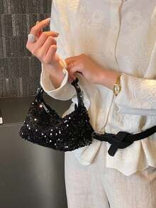 Sweet And Cool Edgy Sequined Shoulder Bag, Heavy-Duty All-Over Party Style, Niche Design, Versatile For Spring And Summer, Women's Shoulder Bag. - Black - View 5