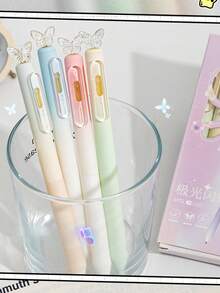 4支/1支装可旋转渐变蝴蝶图案可擦中性笔，高品质速干0.5mm圆珠笔，学生/办公用品，小礼品 - 多色 - 查看 8