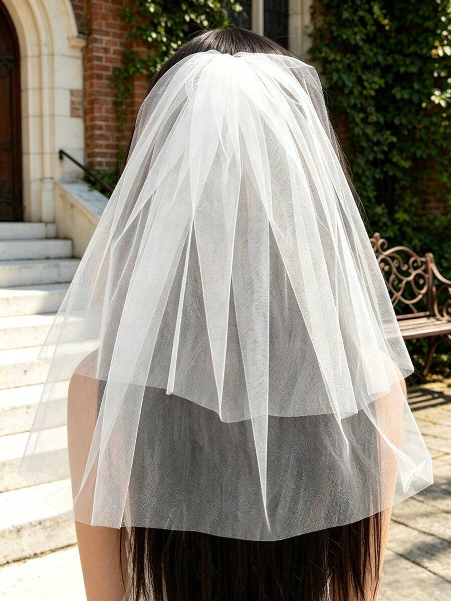 1件复古双层薄纱发梳头纱，简约优雅新娘头饰，婚礼/摄影/派对造型配饰 - 彩色 - 查看 1