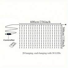 600 LED USB Curtain Lights, Classic Style, Warm Light, 19.68ft X 9.84ft, With Remote Control (Batteries Not Included), Suitable For Christmas, Halloween, Thanksgiving, Mother's Day, Wedding, Birthday, Party, New Year Celebration And Home Gathering Background Decoration - USB Curtain Light - View 6