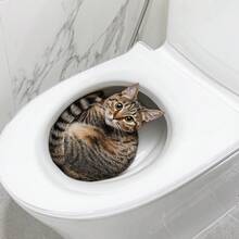1pc Funny Toilet Bathroom Decor - Cute Tabby Cat Design, Self-Adhesive Vinyl Sticker Suitable For Bathroom Wall, Toilet Seat - Perfect Gift For Cat Lovers And Home Decor, Humorous Art, Removable Sticker Decal - Cute Tabby Cat - View 5