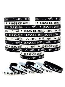 20pcs/10pcs/1pc 2026 Graduate Silicone Wristbands, Graduation Party Favors, Black & Gold Rubber Wristbands For High School And College Students, Graduation Celebration Supplies, Commemorative Collectible Gifts, Wrist Accessories - Black and White - View 1
