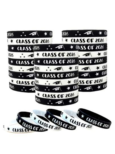 20 piezas Pulseras de silicona para graduación 2026, recuerdos de fiesta de graduación, pulseras de goma negras y doradas adecuadas para estudiantes de secundaria y universidad, suministros de celebración de graduación, regalos conmemorativos coleccionables, accesorios de muñeca