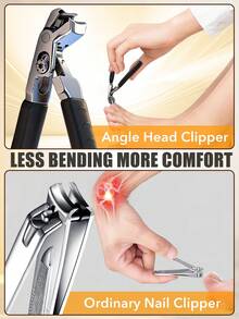 ANDVICTORY 1pc Nail Clipper With Nail Groove, Angled Design Suitable For Thick Nails, Wide Mouth, Heavy Duty Long Handle Nail Clipper - Multicolor - View 3