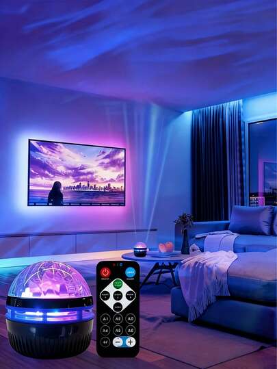 Remote Control 7-Color Changing LED Aurora Starry Sky Projector Lamp - 3 Modes Adjustment, Create Bedroom Ambiance, Nightlight, Pink Room Decor, Ceiling Lights, Seasonal Bedroom Decor, Fairy Lights, Home Theater Projection Lamp, Night Lighting, Influencer-Approved Atmosphere Lamp