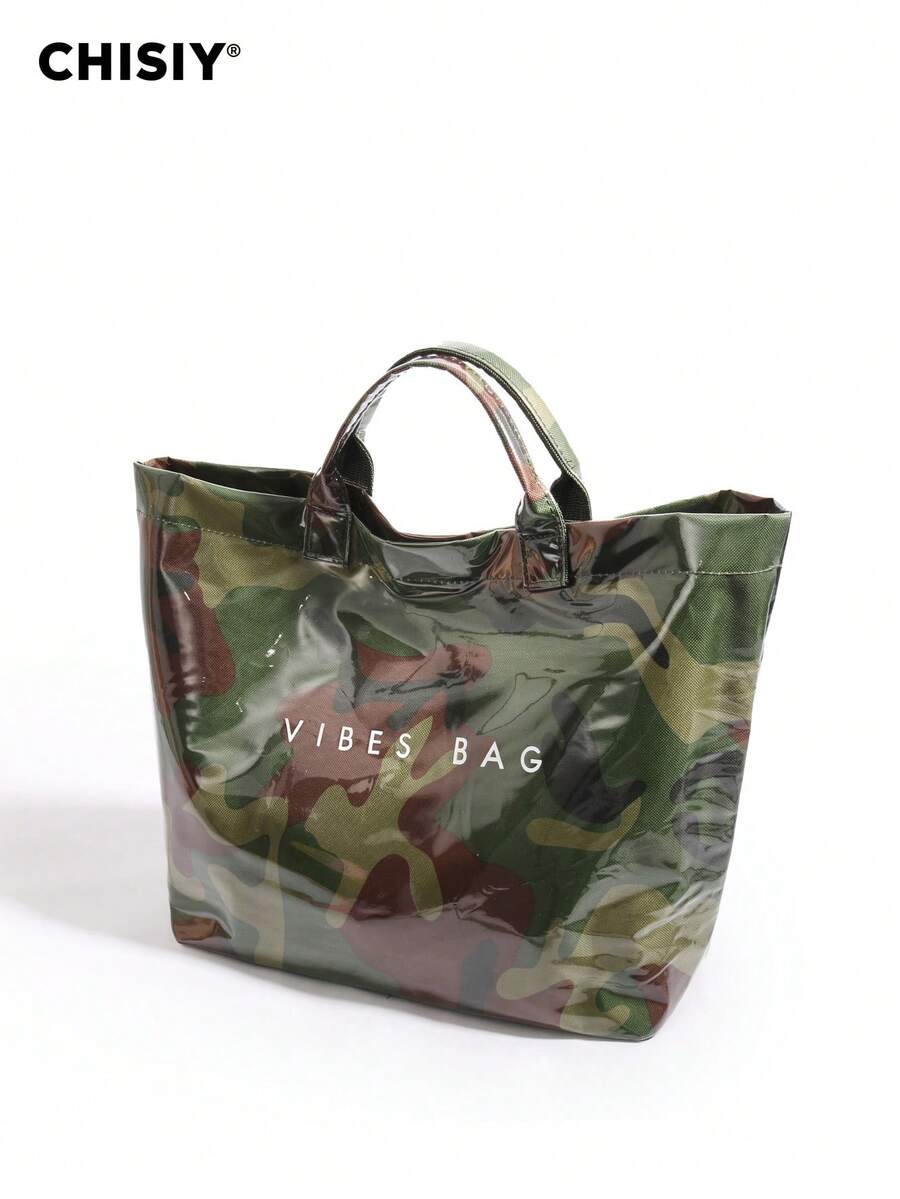 One-Of-A-Kind Fashionable Minimalist Camouflage Pattern Special Material Plastic Elegant Bucket Bag, Versatile And Charming Ladies' Commuter Bag, Suitable For Work, Shopping, Holiday, Travel, Daily Gathering, Gift For Valentine's Day, Autumn/Winter Handbag - 軍綠色 - 查看 1