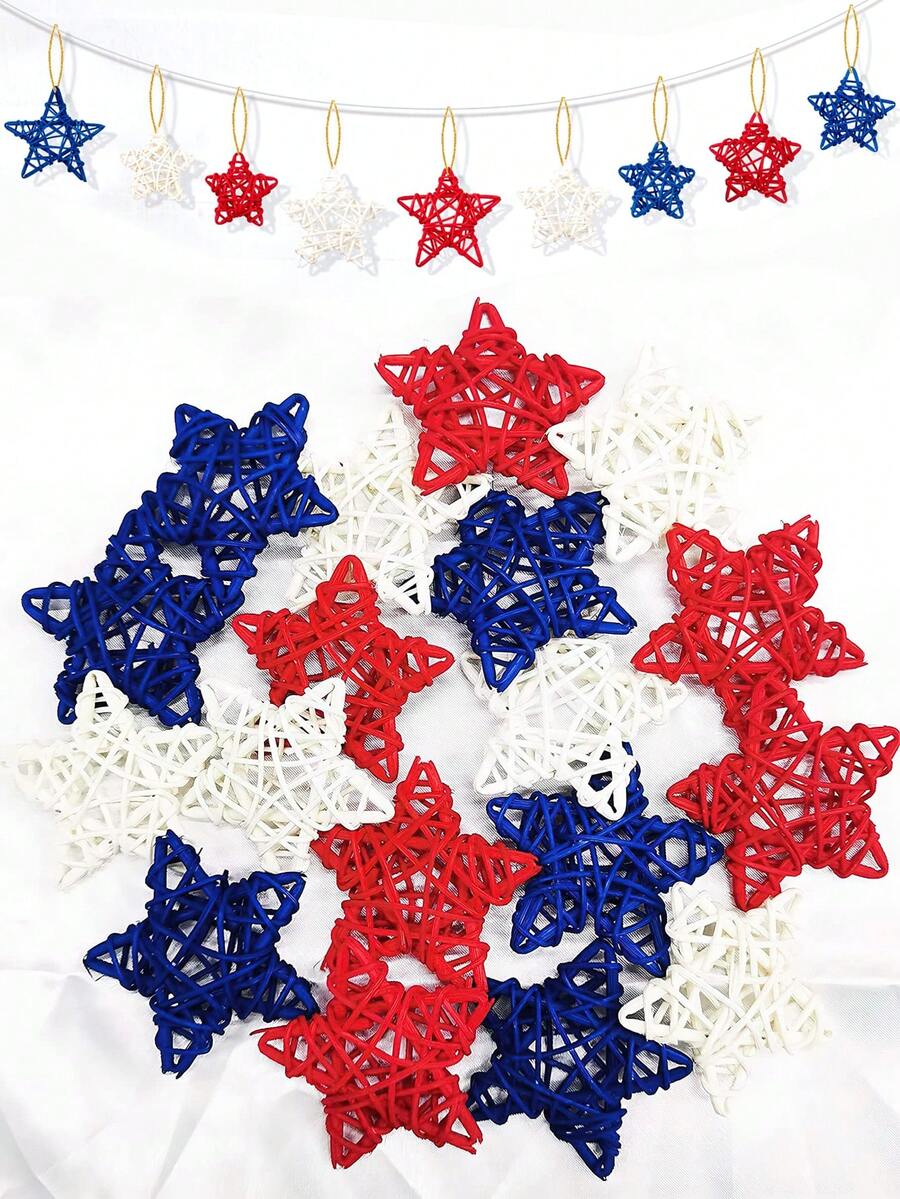 12/24pcs Set Independence Day Patriotic Star Decor - Red, Blue And White Star Ornaments, Ideal For Independence Day Home Decor, Crafts, Vase Fillers, Bowl Decorations And Party Decorations - Multicolor - View 1