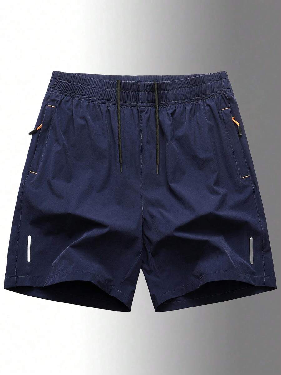 1pc Unisex Spring/Summer Sports Shorts With Zipper Pockets & Drawstring Waist - Royal Blue - View 1