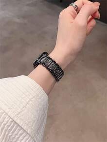 1 chiếc dây đeo đồng hồ , unisex, trang sức thời trang sáng bóng, vòng tay kim loại màu đen, tương thích với Apple Watch 38mm 40mm 41mm 42mm 45mm 46mm 49mm, dòng Watch Series 10/ 9/8/7/6/5/4/3/2/1/SE/Ultra, dây đeo có thể điều chỉnh, dây đeo kim loại thép không gỉ đính kim cương. - màu đen - Xem 4