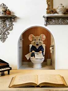 1pc Cute Mouse Using Toilet Wall Sticker, Animal Decal, Funny PVC Home Art Decoration Sticker, Waterproof Removable Wallpaper Sticker, Suitable For Living Room, Bedroom, Bathroom And Entrance Decoration - 1PC - View 2