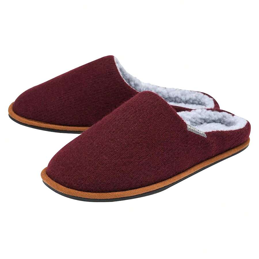 Dunlop - Mens Slip On Mule Slippers | Memory Foam Slippers With Hard Traction Rubber Sole - Burgundy - View 1