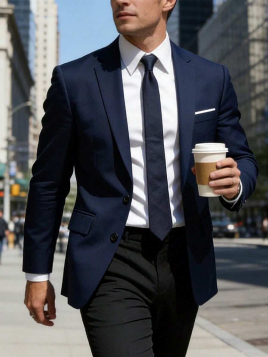 男士西装外套,商务正装,适合婚礼、派对、办公室、公司活动等场合 - 藏蓝色 - 查看 1