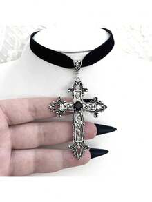 Gothic Black Velvet Necklace With Beautiful Cross Pendant For Women, Punk Alternative Cosplay Gift, Unisex Fashion - Nhiều màu - Xem 1