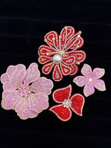 4pcs/Set Pink Rhinestone Flower DIY Handmade Sewing Decorations, Clothing, Shoes, Bags, Hair Accessories - A Set Of 4 Pink Rhinestone Flowers - View 6