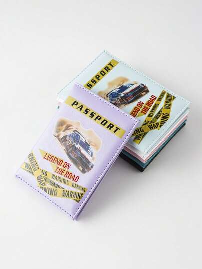 1Pc Color-Printed Racing Travel Passport Holder, Unisex, PU Material With Map Pattern, Pink Passport Cover, For Business Trips And Travel