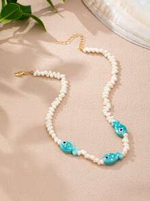 1 件波西米亚风仿珍珠串珠项链，配樱桃、鱼、龙虾吊坠，海洋主题叠戴项链套装，波西米亚海滩风女士首饰 - 彩色 - 查看 13