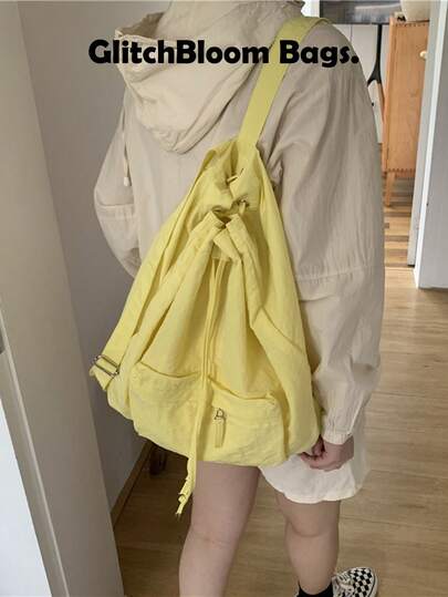 Ba lô màu trơn tươi tắn, dung tích lớn, chất liệu nylon cao cấp, đa năng, tối giản, thích hợp cho học sinh, dùng hàng ngày.