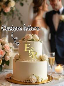 Customized Acrylic Cake Toppers - Includes Monogram, Single Initial, And Personalized Text | Available In Gold | Suitable For Wedding Cakes | Decorative Accessories For Special Occasions Like Birthday, Wedding, Christmas, Graduation Party - Multicolor - View 2