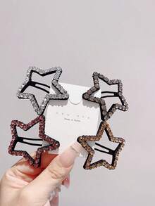 Bộ 4 kẹp tóc hình ngôi sao đính đá mới, thiết kế thanh lịch đa năng dành cho nữ, thích hợp cho mùa xuân/hè. - Nhiều màu - Xem 5