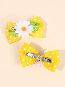 2pcs Yellow Bee Hair Bows For Girls Flower Decor Hair Clips Polka Dot Alligator Clips Cute Barrettes Summer Vacation Party Trip Gift Beach Hairpins Teens Hair Accessories - Yellow - View 6