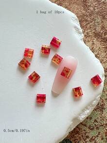 1入 紮染樹脂方形開孔美甲裝飾片，百搭極簡 3D 美甲配件美甲飾品 - 彩色 - 查看 21