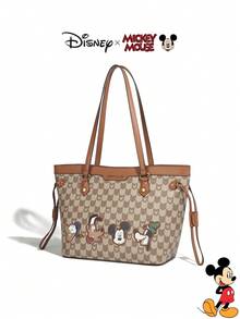 Disney 迪士尼官方授权女士商务休闲包，米奇印花，简约设计，大容量单肩包，适合工作、通勤、休闲 | 复古风格设计，适合女性 - 彩色 - 查看 7
