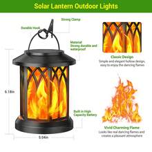 Solar Lantern Outdoor Lights, Upgraded Flickering Flame Solar Lanterns Lights Outdoor Waterproof, Hanging Lantern Decorative, Solar Powered Lanterns For Yard Patio Path Tree Garden Decor - Solar Lantern (Black) - 查看 4