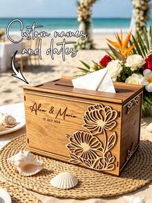 1pc Personalized Customized Wedding Card Box, Wedding Wooden Card Box, Personalized Wedding Envelope Box, Customized Wedding Mailbox, Wedding Card Gift Box With Delivery Hole, The Required Material Width Is 3 Millimeters. - Black - View 4