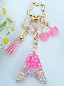 1pc Resin Flower Sequin Keychain, Suitable As Gift For Girlfriend - Pink - View 31