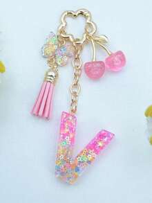 1pc Resin Flower Sequin Keychain, Suitable As Gift For Girlfriend - Pink - View 14