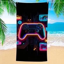 1pc Game Controller Design Beach Towel, Extra Large Microfiber Beach Blanket, Super Absorbent Bath Towel, Suitable For Travel, Swimming Pool, Diving, Surfing, Yoga, Camping, Available In Multiple Sizes, Beach Accessories - Game Controller - View 1
