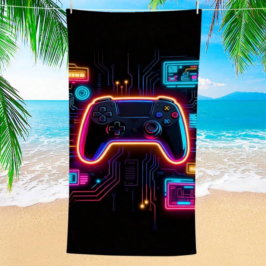 1pc Game Controller Design Beach Towel, Extra Large Microfiber Beach Blanket, Super Absorbent Bath Towel, Suitable For Travel, Swimming Pool, Diving, Surfing, Yoga, Camping, Available In Multiple Sizes, Beach Accessories - Game Controller - View 1