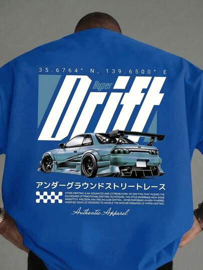  Áo thun nam FRACTYR phong cách đường phố mùa hè | Áo thun in hình họa tiết đua xe đường phố Nhật Bản "Hyper Drift" | Món đồ không thể thiếu trong tủ đồ phong cách đường phố retro | Áo cổ tròn tay ngắn