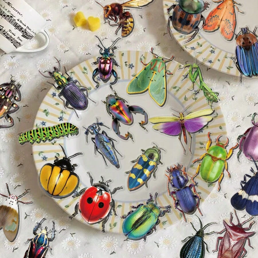 50pcs Insect Stickers, Suitable For Scrapbooking, Diary, Notebook, Tablet, Water Bottle, Phone Decoration, Party, Holiday Gifts - Multicolor - View 1