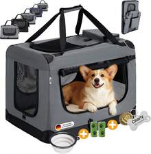 Hundebox Faltbar Hundetransportbox, robust Transportbox für Hund Groß Hundetasche Auto Haustiertransportbox für Unterwegs & Zuhause - Grau - Übersicht 10