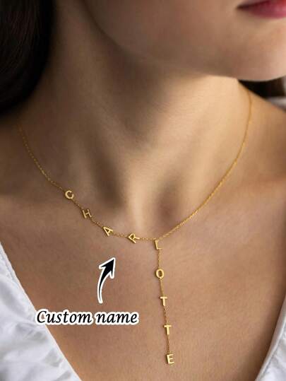 1pc Personalized Y Shape Fashion Necklace, Custom Lariat Name Necklace, Vertical Letter Drop Jewelry, Personalized Y Design Pendant, Stainless Steel Jewelry, Custom Name Necklace, Women's Necklace, Jewelry For Women, Personalized Necklace Gifts, Mother's Day Gifts, Birthday, Anniversary Gifts For Her