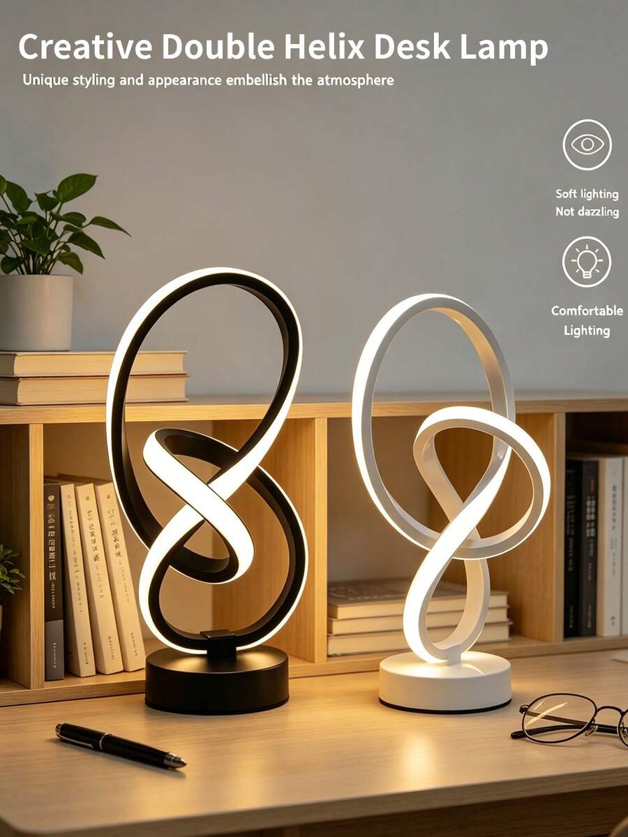 1pc LED Desk Lamp, Spiral Aluminum Artistic Table Lamp, 3-Color Dimmable, Suitable For Reading, Study And Work | Modern Minimalist Design, Home Decor, Bedroom Lighting, Durable Metal Structure, USB Button