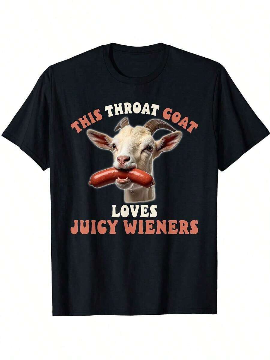 Funny Throat Goat Swallows Juicy Wieners Inappropriate Adult T-Shirt, Cotton2026-Cozy Summer Essential & Casual Chic - 黑色 - 查看 1