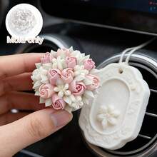 Molde de piedra aromática con forma de racimo floral elegante, con un esculpido detallado de rosas frondosas y pequeñas flores en capas, fácil de desmoldar y reutilizable de silicona, adecuado para hacer piedras difusoras de fragancias para automóviles, decoraciones de resina, un regalo fresco para ocasiones románticas y una hermosa opción para la decoración interior del automóvil. Su diseño exquisito agrega un toque de elegancia y curación al espacio del automóvil, emitiendo un aroma mientras irradia un ambiente suave y tranquilo. - moho de racimo de flores - Ver 8