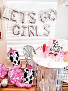 15pcs Lets Go Girls Party Balloon Set, Includes Lets Go Girls Silver Letter Banner, Boots, 22 Inch 4D Pink Disco Ball, Suitable For Bachelorette Party, Bridal Shower, Disco Western Theme Party, Birthday, Last Rodeo - Multicolor - View 3