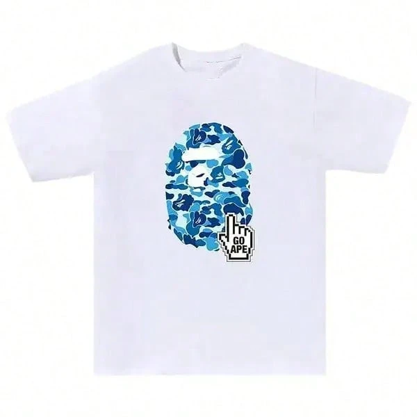 Men's T Shirt Versatile Fit, Men's Breathable Cotton T-Shirt, Men'S Graphic T-Shirt - Black With Blue Mask Print - Lightweight Summer Tee For Everyday & Themed Events - Breathable Round Neck Shirt - Casual Streetwear Essential, Event Apparel, Bold Print Top, Comfortable Fit, Street Style,  Design, Soft Material, Print Top, Young Adults 100% Cotton, 220g Fabric, Gift For Dad Christmass Gift - 白色4 - 查看 1