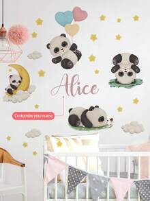 1pc Customized Name Wall Sticker - Removable Self-Adhesive Wall Decal With Cute Panda/Rabbit/Piglet Pattern, Suitable For Children's Bedroom, Nursery, Living Room Decor, Peel And Stick Wall Sticker, Nursery Decor, Customizable Name Wall Sticker - Multicolor - View 3