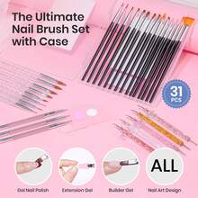 Beetles 31pcs Nail Art Brushes With Case - Confetti Nail Art Pens Dual Ended Dotting Tools Striping Liner Brushes For Nails 3D Flower Sculpting Tools Palette Holder DIY Home Salon Manicure Design Set - Bộ 31 cọ vẽ móng nghệ thuật kèm hộp đựng. - Xem 2