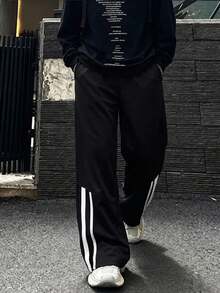 1pc Boys' American Retro Wide Leg Loose Straight Casual Sweatpants - Black - View 2