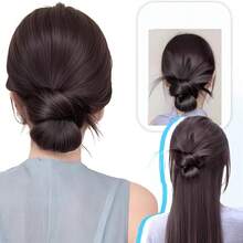 1pc Elegant Synthetic Low Ponytail Bun Hair Extension Clip-In Women's Natural Slouchy Flower Bud Style Voluminous Hairpiece, Halloween - Multicolor - View 7