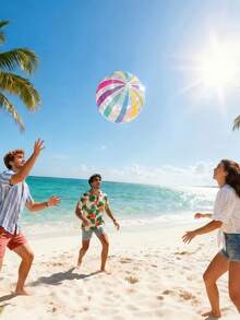Polka Dot Beach Ball, Inflatable PVC Water Ball, Colorful Striped Ball, Outdoor Swimming Pool Beach Party Decoration, Inflatable Outdoor Activity Ball - Multicolor - View 2