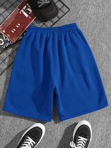 Teens/Boys' Solid Color Loose Fit Casual Shorts, Brand Loose Sports Shorts, Suitable For Summer Wear - Blue - View 2