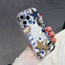 1个时尚TPU材质豹纹和星形图案透明奶油质感防震防滑保护手机壳，兼容、荣耀等。 - 無色 - 查看 3