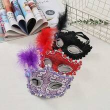 【Linghuicos】1/3/8件装女士优雅蕾丝羽毛面具，适合化装舞会、万圣节派对、婚礼、音乐节、母亲节服装 - 彩色 - 查看 17