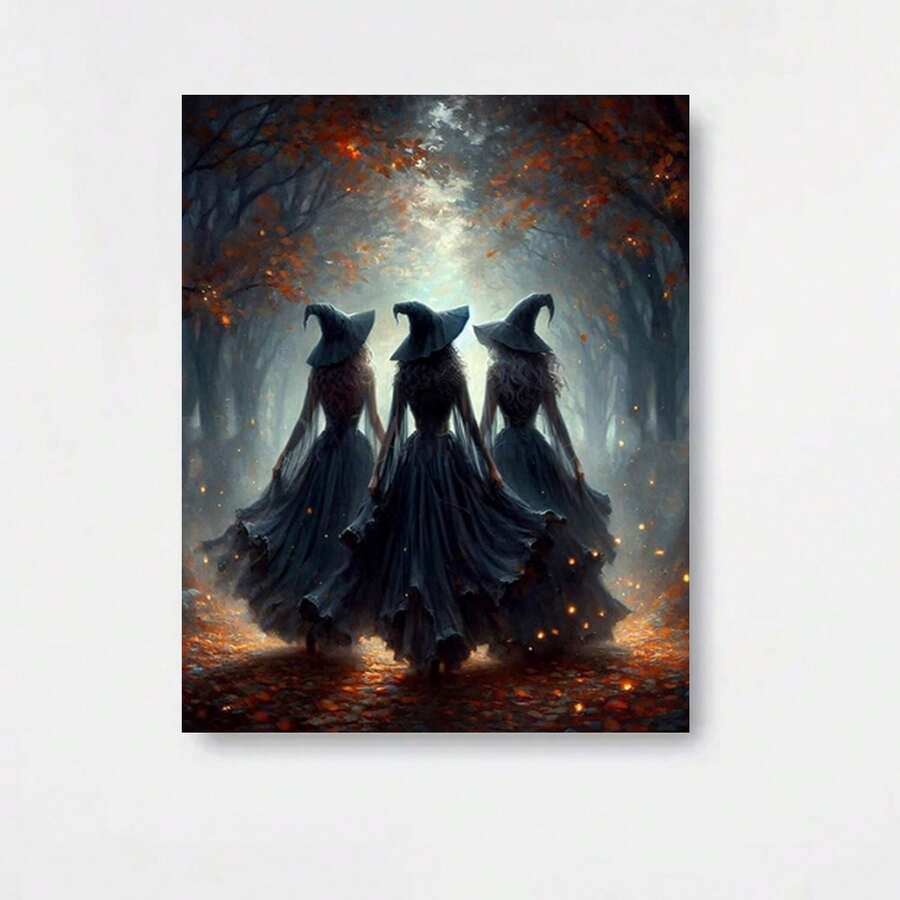 Kit de Pintura de Diamantes - Tema Navideño con Diseño de Bruja, Incluye un Diseño Completo de Arte de Diamantes Redondos - Lienzo Fácil de Seguir para Decoración del Hogar. Un Regalo Perfecto para el Día de la Madre, el Día del Padre, Halloween, Navidad - Enmarcado - Ver 1